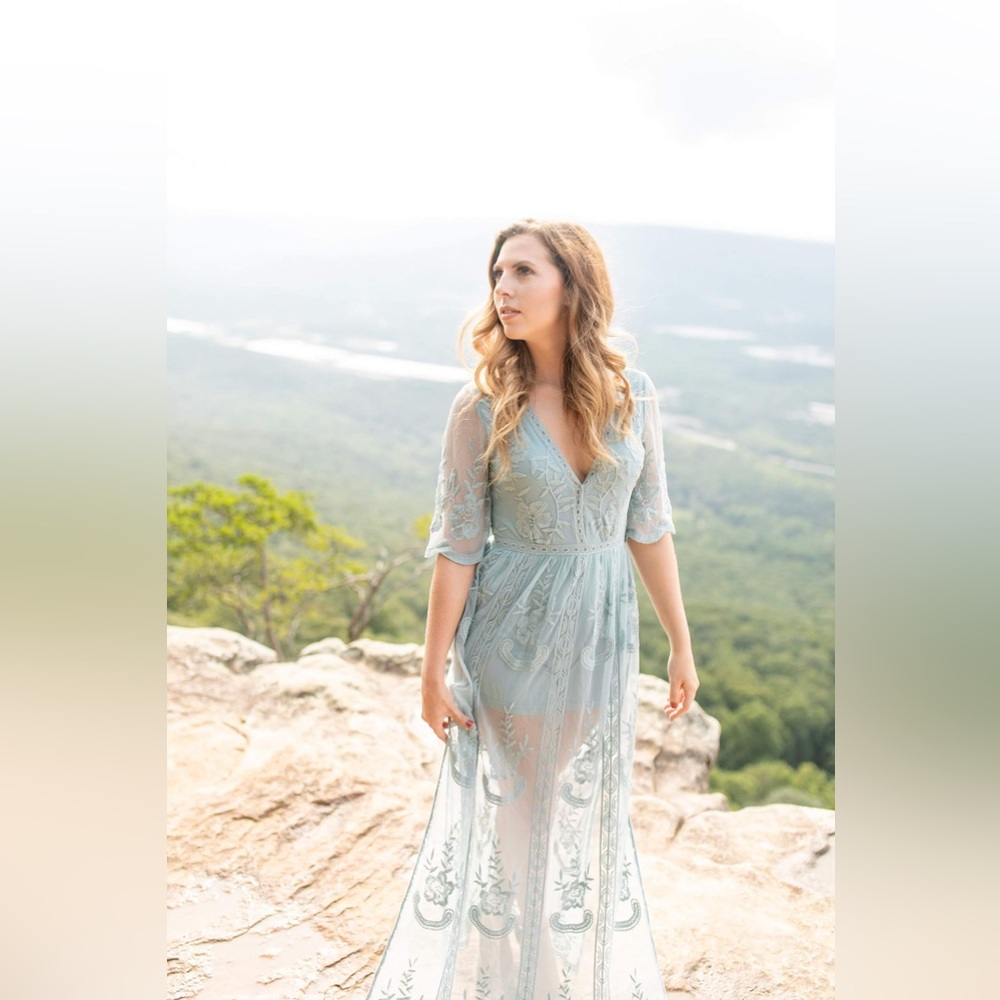 Lace romper v-neck maxi dress